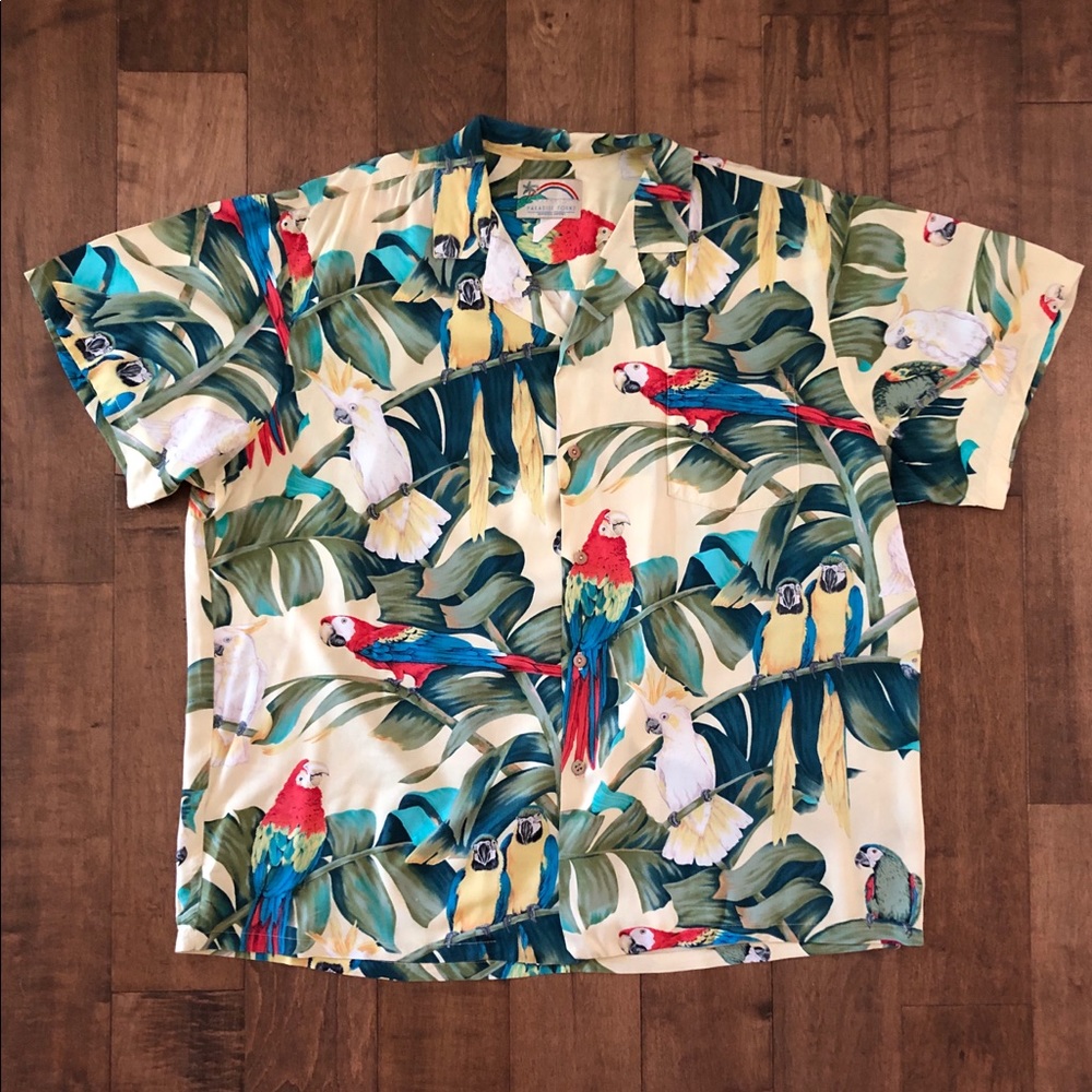 Short-Sleeve Button-Down Tropical Print Shirt